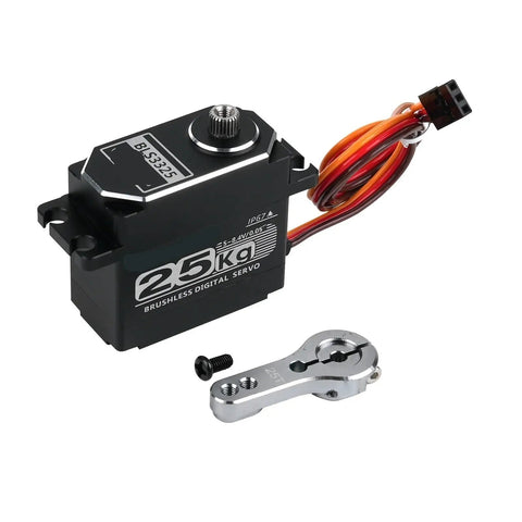 Badass 25Kg Brushless Digital Servo With Ip67 Waterproof Full Metal Gearbox for RC crawlers, showing servo and accessories.