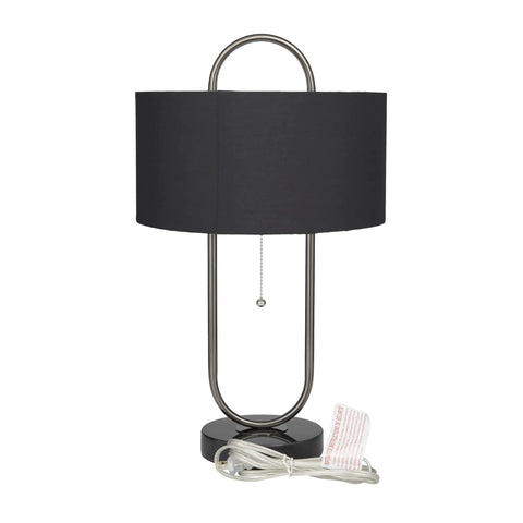 Oval Shaped Metal Table Lamp For Living Room, Black Iron Base With Marble Accents And Linen Fabric Shade, Modern Minimalist Accent Light