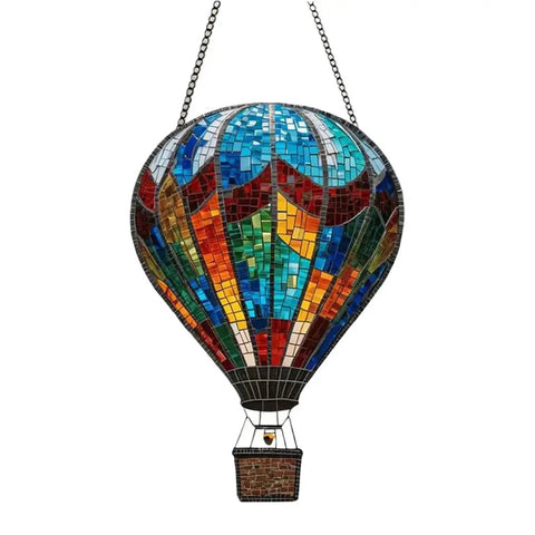Vibrant Mosaic Style Hot Air Balloon Suncatcher Hanging Ornament For Windows Garden And Patio Decor Crafted In Acrylic With Multicolor Glasslike Panels
