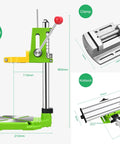 Premium Piefeak Drill Press Stand With Solid Vice And Workbench Multifunction Benchtop Pillar Tool adjustable features with clamp and dimensions.