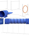 7 Piece Dog Agility Training Kit With Tunnels Weave Poles Adjustable Hurdles Jump Ring Pause Box Whistle Blue No Fuss Setup