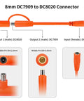 8mm DC Extension Cable 20ft With DC7909 Male To Female Solar Cable And DC8020 Adapter diagram showing connectors