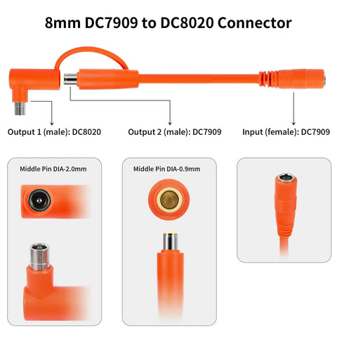 8mm DC Extension Cable 20ft With DC7909 Male To Female Solar Cable And DC8020 Adapter diagram showing connectors
