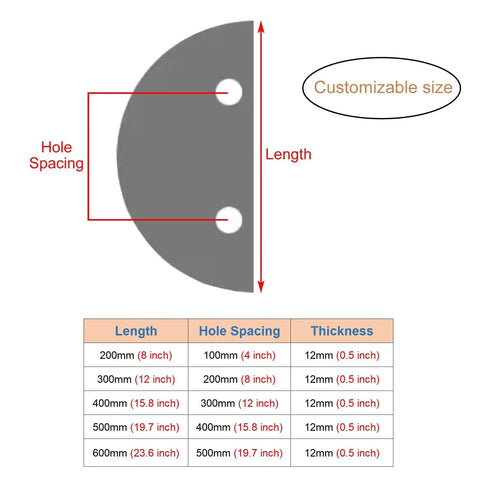 Dimension diagram showing customizable sizes for Round Glass Door Handle 600mm Double Sided Push Pull With Non Slip Bumps Durable Metal Door Handle.