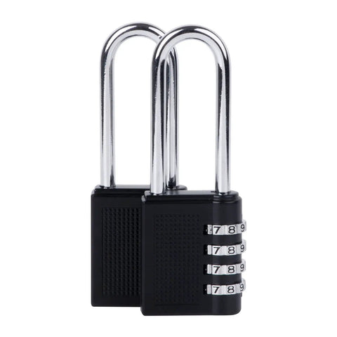 4 Digit Outdoor Waterproof Long Shackle Padlock Set No Key Needed 2 Pack Weatherproof Black Padlocks