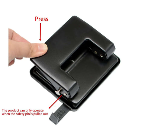 Two Hole Paper And Leather Puncher For Office And Home Use One Quarter Inch Circle Holes With Three Point One Four Inch Spacing, safety pin view
