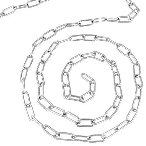 Stainless Steel Chain 2mm Thick, 98.4 Ft Heavy Duty Proof Coil Chain With Hanging Loops For Guardrails And Lifting, coiled on white surface