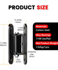 2 Pack Heavy Duty Outdoor Gate Hinges With Sealed Bearings Adjustable Yoke sizes and specifications including carbon steel material.