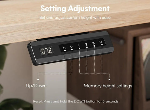 Fezibo 48 By 24 Electric Standing Desk With Double Drawers Maple Finish height adjustment control panel with digital display.