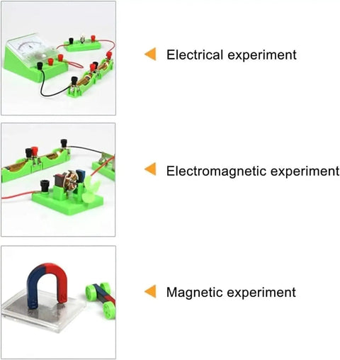 Awesome Hands On Electricity And Magnetism STEM Kid Friendly Kit Learn Series And Parallel Circuits Electromagnets Magnetic Inductance Wires And Real World Physics Concepts With A Simple Engaging Lab Guide, experiments setup.