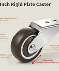 Chegulu 2" Rigid Plate Casters, Silent Rubber Furniture Wheels, Set of 4, showing steel bracket and soft rubber tread.