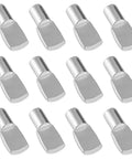 Heavy Duty Six Point Two Millimeter Shelf Pegs One Quarter Inch Spoon Shape Support Pins Nickel Plated in a twelve-pack display.