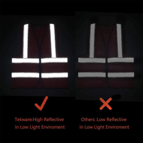 Hella Visible Construction Safety Vest With Reflective Tape Pack Of Ten Bright Orange showing high reflectivity in low light.
