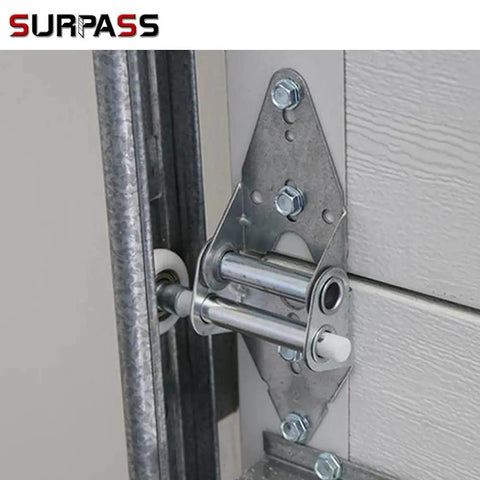 Beefed Up Heavy Duty Galvanized Garage Door Hinge, installation view on a garage door with focus on durability and rust resistance
