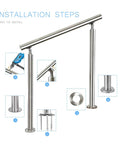 Installation steps for Heavy Duty Stainless Steel Top Railings With No Fuss Install Kit For Backyard And Porch, solid 95cm height.