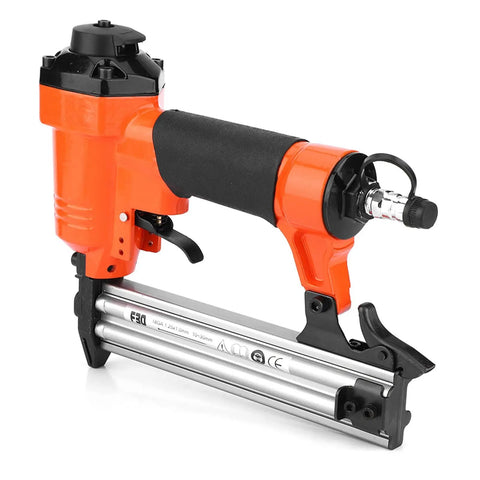 Top Shelf Industrial Pneumatic Brad Nailer With Bullyproof Steel Construction, orange finish, designed for rapid fire performance.