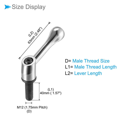 Clamping Lever Handles With M12 40mm Thread For Precise Quick Release Adjustments Locking Rotating Bolts In Durable Silver Tone