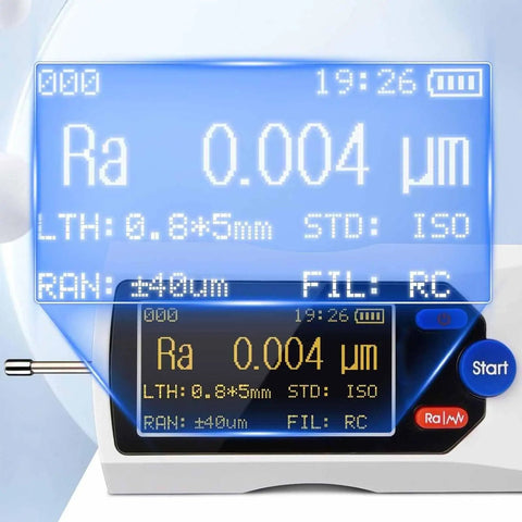 Rugged Metal Roughness Measuring Instrument Handheld Surfaces Roughness Tester With Thirteen Parameters 160 Micrometer Range And High Precision One Thousandth Micrometer For Accurate Roughness Detection, showing Ra 0.004 μm