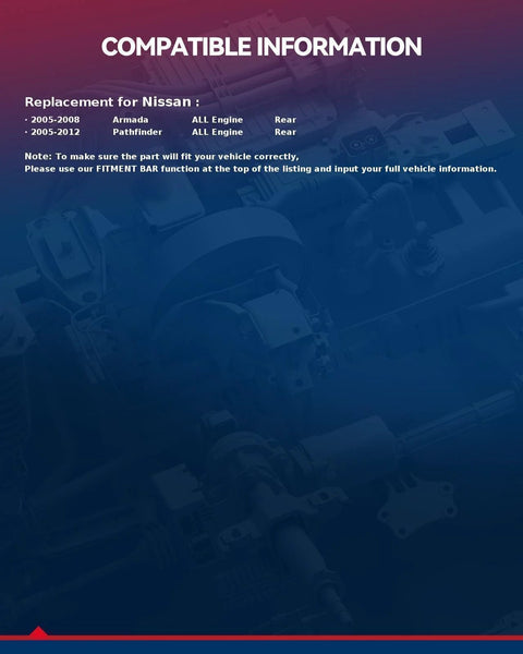 Compatible information for Rear Wheel Bearing And Hub Assembly For Nissan Pathfinder 2005 2012 And Armada 2005 2008 displayed.