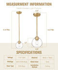Two Pack Modern Gold Pendant Lights With Clear Glass Globes For Kitchen Island Dining Room Bedroom Hallway And Bathroom Trendy Lux Metal Finish With Wow Factor, detailed specifications and measurements.