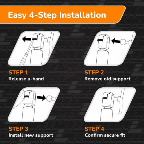 Easy 4-Step installation guide for Top Shelf Two Pack Automotive Gas Strut Lift Supports For Toolbox Lid Replacement.