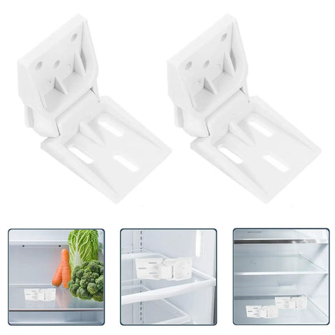 Heavy Duty Foldable Freezer Hinge Replacement Kit For Commercial And Home Freezers Four Piece White Plastic Hinge Set With Easy Install And RV Refrigerator Door Compatibility Smooth Operation And Quick Fix, white plastic freezer hinge set shown installed in refrigerator and freezer doors