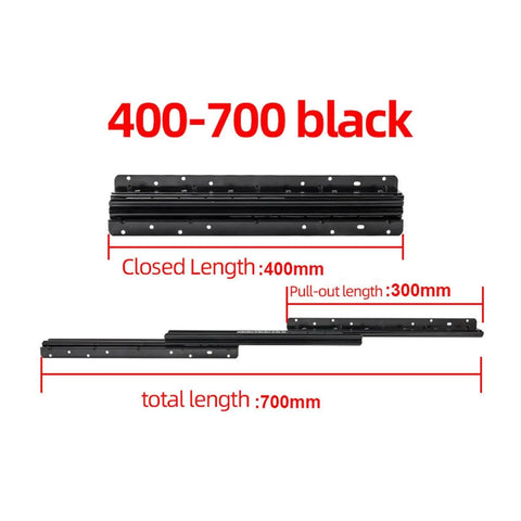 Bottom Mount Heavy Duty Drawer Slides With Concealed Under Drawer Design And Push To Open Mechanism For Clean Minimal Cabinets No Exposed Hardware No Frills Maximizes Internal Storage In Narrow Spaces, black 400-700mm