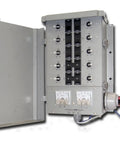 30Amp 10-Circuit G2 Backup Power Manual Transfer Switch For Portable Generators NEMA L14-30 Ready Plug-And-Play Install Safe Power Transfer For Home Cabin RV And Off-Grid Backup, gray steel enclosure open