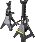 Beefy 3 Ton Double Locking Steel Jack Stands Set 2 Pack Black Heavy Duty Vehicle Lifting Supports After Jacks With 11.25 To 16.75 Inch Rise Range Ideal For DIY Auto Repairs