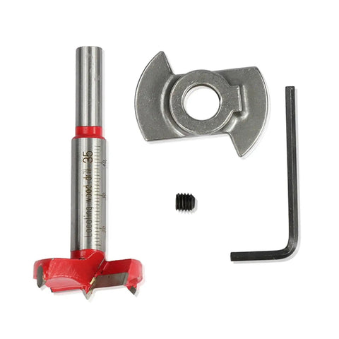 No Sweat Adjustable Wood Hole Cutter Forstner Drill Bit Set With Carbide Tipped Boring Tool 15 To 35 Millimeter Range components on white background.