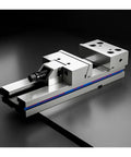 Badass 6 Inch Bench Vise Setup For CNC Machine Clamping And Shop Fixes Crafted From Real Chrome Manganese Alloy Steel with a detailed view of sliding jaw.
