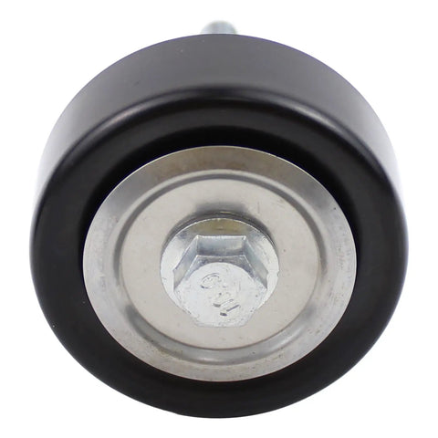 Front view of Belt Tensioner And Serpentine Belt Idler Pulley Direct Fit For GM Vehicles, showing metal and rubber construction.