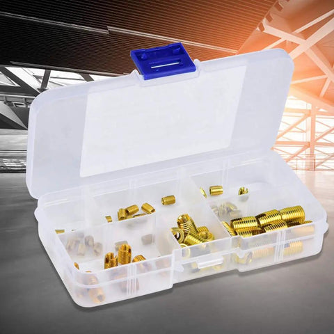 Carbon Steel Self Tapping Screw Thread Inserts Kit For Beefed Up Connections In Automotive And Rail Vehicle Applications 60 Pcs Vibration Resistant Fastening Upgrade, assorted inserts in plastic case