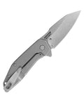 Rock Solid Midsize Folding Pocket Knife Featuring Reverse Tanto Blade And Stonewashed Finish With Tough 8Cr13MoV Steel Build, showing blade and contoured grip.