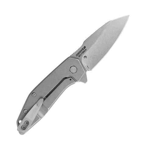 Rock Solid Midsize Folding Pocket Knife Featuring Reverse Tanto Blade And Stonewashed Finish With Tough 8Cr13MoV Steel Build, showing blade and contoured grip.