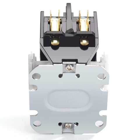 Two Pole 30 Amp 120 Volt HVAC Contactor With 120V Coil For Condenser Or Compressor Replacement, front view showing copper terminals