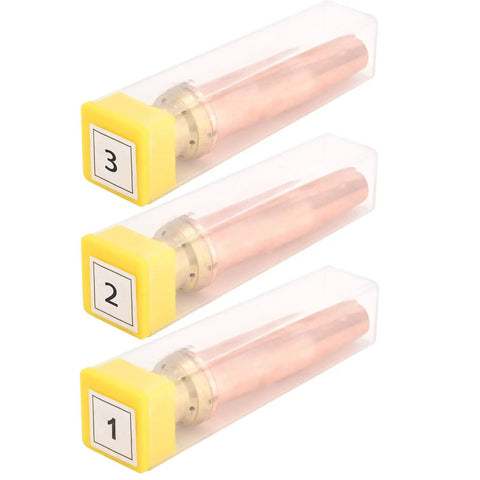 Pro Grade Three Size Cutting Tips Set For Flame Cutting Machines 0.9mm 1.2mm 1.5mm Copper Brass Gas Torch Nozzles For Oxygen Assisted Steel Cutting And Metalworking three numbered tips in plastic cases