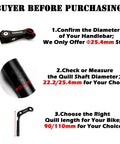 Instructions for choosing a Ride Ready Quill Bike Stem, highlighting 25.4mm handlebar and 22.2/25.4mm quill shaft diameter.