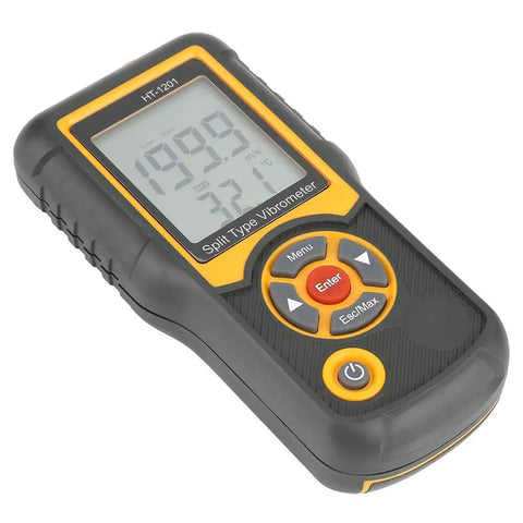 Vibration Meter Digital Tester With LCD Display For Quick Reads Of Vibration Speed And Acceleration And Displacement In Mechanical Applications For Precise Diagnostics And Maintenance, handheld black and orange