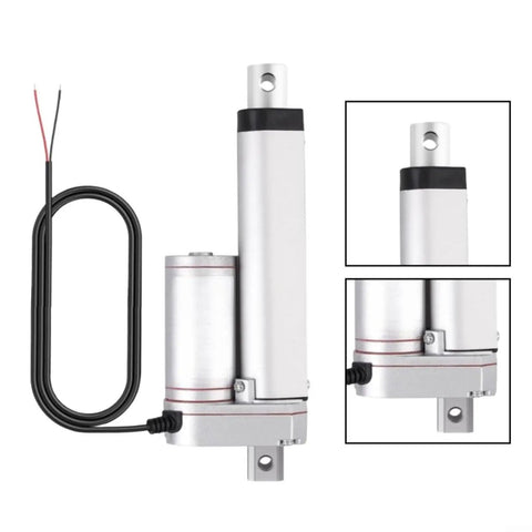 Built Like A Tank 12V Linear Actuator With Self Locking Motor and Mounting Bracket shows compact design and wiring for RV solar adjustments.