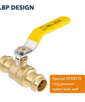Three Quarter Inch Press Ball Valve With EPDM O-Rings One Quarter Turn Full Port Shut Off For Copper Tubing Connections LF Brass