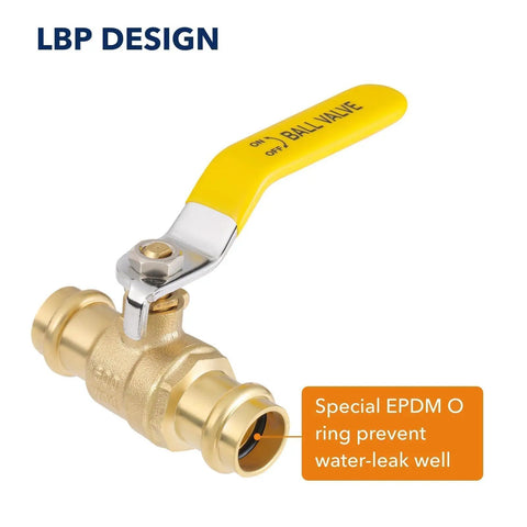Three Quarter Inch Press Ball Valve With EPDM O-Rings One Quarter Turn Full Port Shut Off For Copper Tubing Connections LF Brass