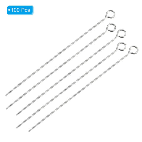 100 Pcs 304 Stainless Steel Jewelry Eye Pins 70mm 22 Gauge Silver Open Eye Pins For Jewelry Making DIY Craft Necklaces Bracelets Earrings Beading Links, 100 pcs
