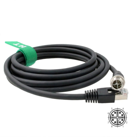 X-Coded M12 8-Pin to RJ45 Ethernet Cable for Cognex Basler In-Sight Vision Sensors and Basler Vision Cameras, coiled view