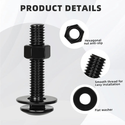 1/4-20 X 1-1/2 Inch Carriage Bolt Kit In Stainless 304 Heavy Duty With Hex Nuts And Flat Washers Black Finish Details