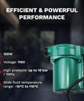 Heavy Duty Cast Iron Water Pressure Booster Pump 110 Volt 150 Watt Recirculator with US Plug showing efficient performance specs.