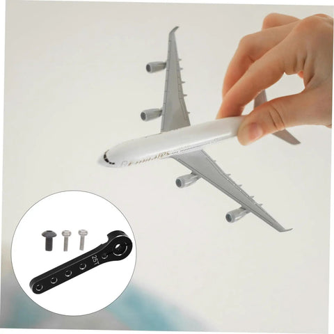 Metal Steering Arm Kit For RC Airplanes, Red Linkage Rod Upgrade, easy install, shown with silver aircraft model