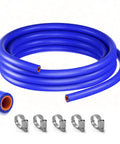 Blue silicone heater hose, 1/2 in ID x 5 ft, orange inner lining, reinforced high-temp, with 5 hose clamps