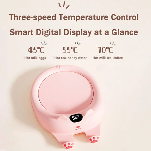 Electric Coffee Mug Warmer With Three Temperature Settings And Auto Shut Off keeps your Joe piping hot; pink design with digital display.
