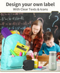 Pretty Slick Portable Label Maker With Bluetooth Pairing And Durable Mono Ribbon Tape For Totally Neat Home Desks And Dorms Super Pocket Sized Sticker Creator in a school setting with labeled items.